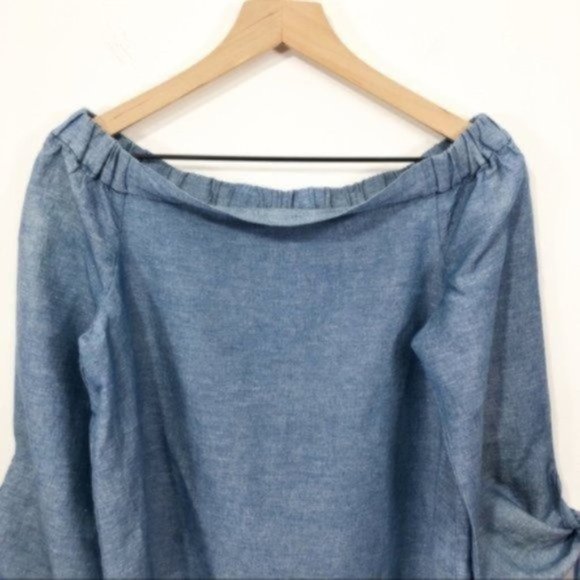 Free People Off Shoulder Chambray Oversized Top Boho Slouchy Lightweight Size XS - Picture 5 of 8